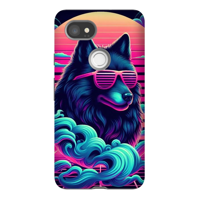 Pixel 2XL StrongFit 80s Synthwave Wolf by JohnnyVillas