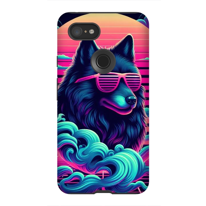 Pixel 3XL StrongFit 80s Synthwave Wolf by JohnnyVillas