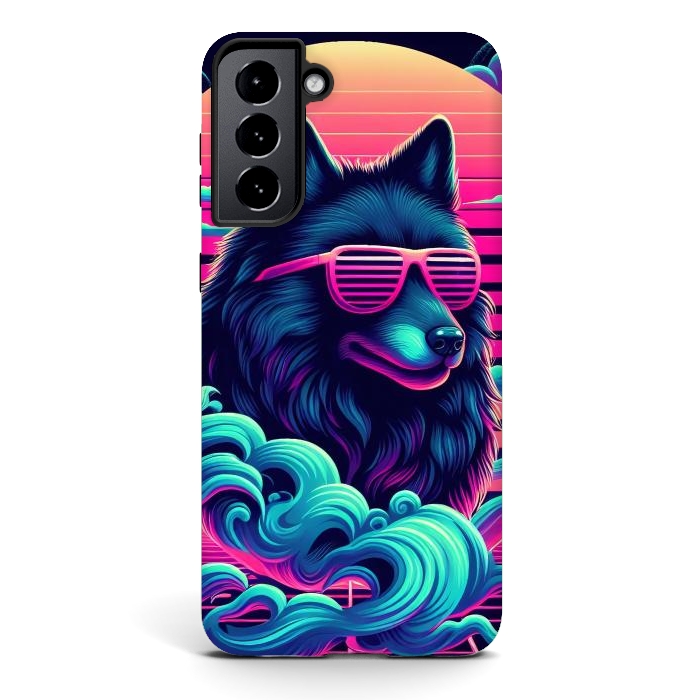 Galaxy S21 StrongFit 80s Synthwave Wolf by JohnnyVillas