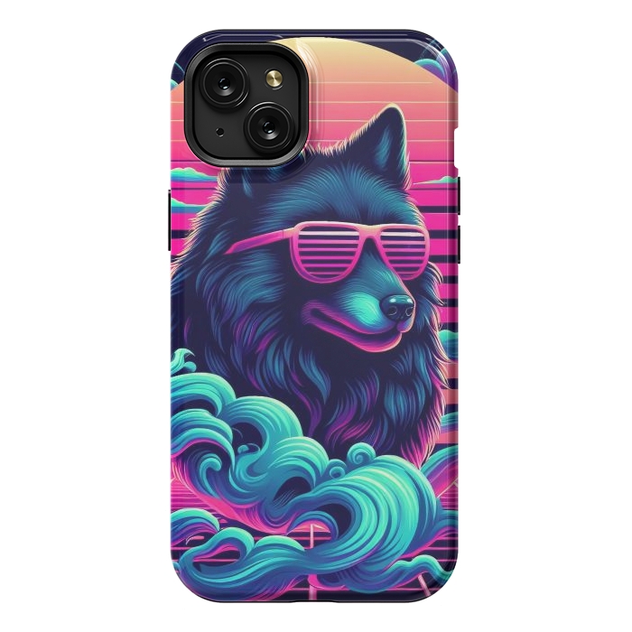 iPhone 15 Plus StrongFit 80s Synthwave Wolf by JohnnyVillas