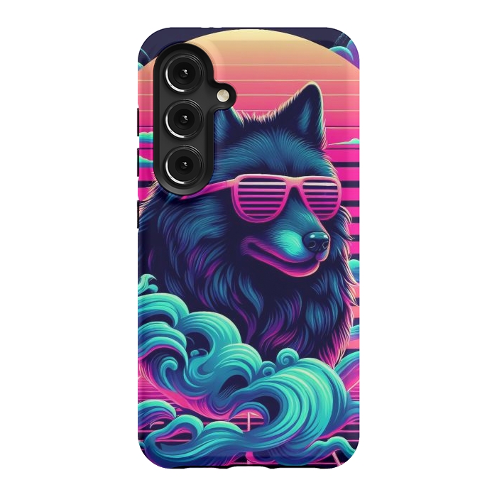 Galaxy S24 StrongFit 80s Synthwave Wolf by JohnnyVillas