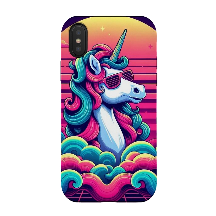 iPhone Xs / X StrongFit 80s Neon Unicorn by JohnnyVillas