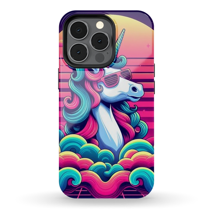 iPhone 13 pro StrongFit 80s Neon Unicorn by JohnnyVillas