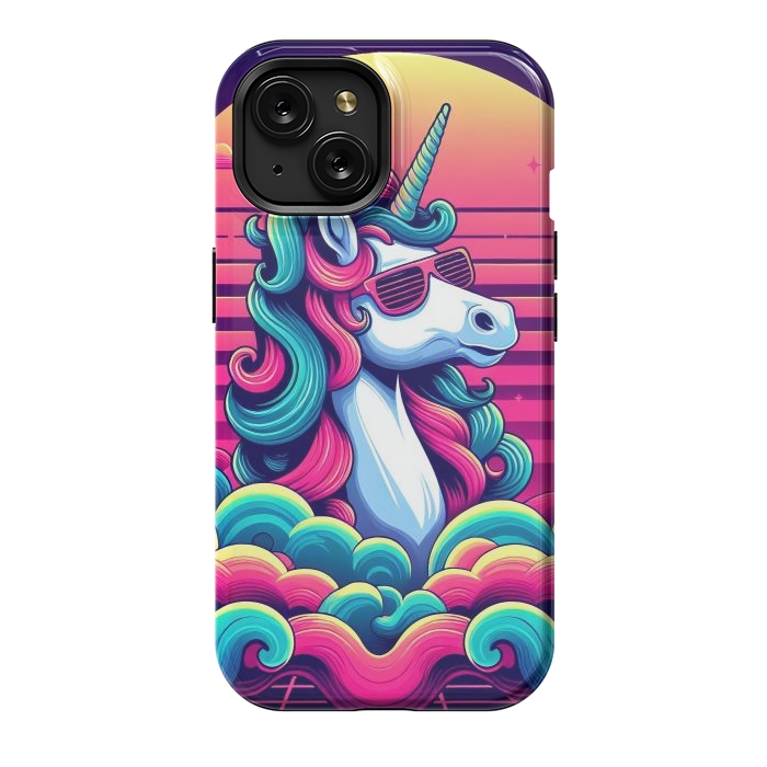 iPhone 15 StrongFit 80s Neon Unicorn by JohnnyVillas