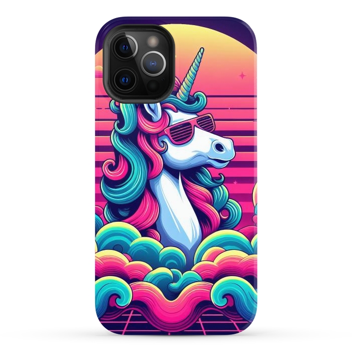 iPhone 12 Pro Max StrongFit 80s Neon Unicorn by JohnnyVillas
