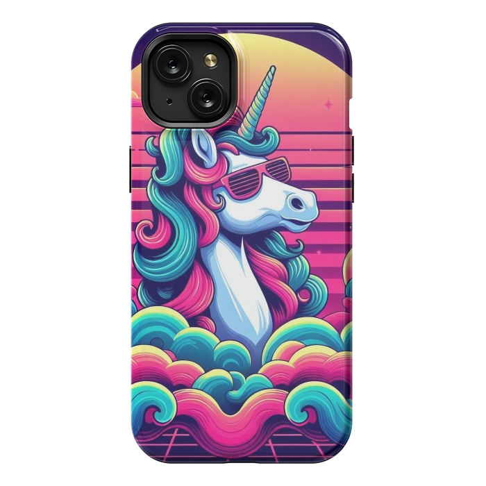 iPhone 15 Plus StrongFit 80s Neon Unicorn by JohnnyVillas