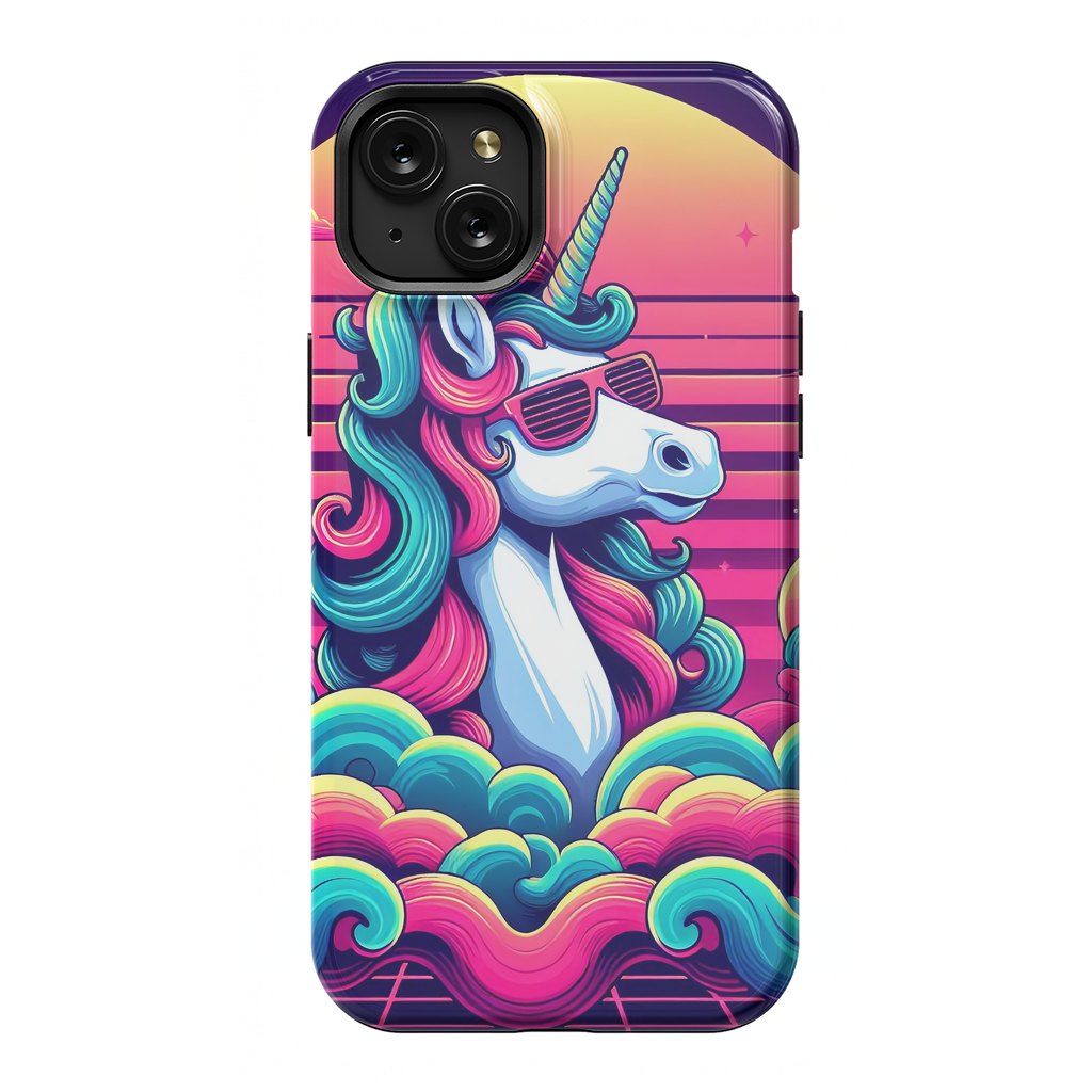 iPhone 15 Plus StrongFit 80s Neon Unicorn by JohnnyVillas