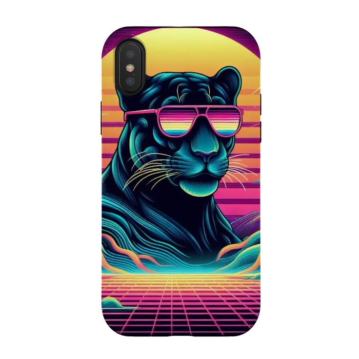 iPhone Xs / X StrongFit 80s Neon Black Panther by JohnnyVillas