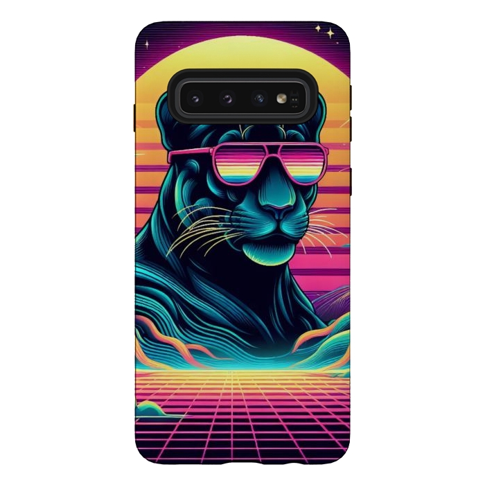 Galaxy S10 StrongFit 80s Neon Black Panther by JohnnyVillas