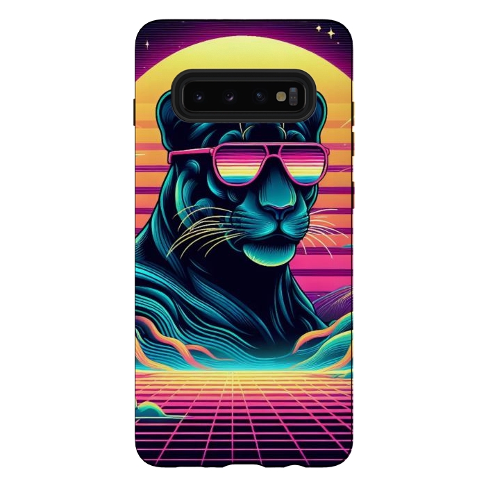 Galaxy S10 plus StrongFit 80s Neon Black Panther by JohnnyVillas