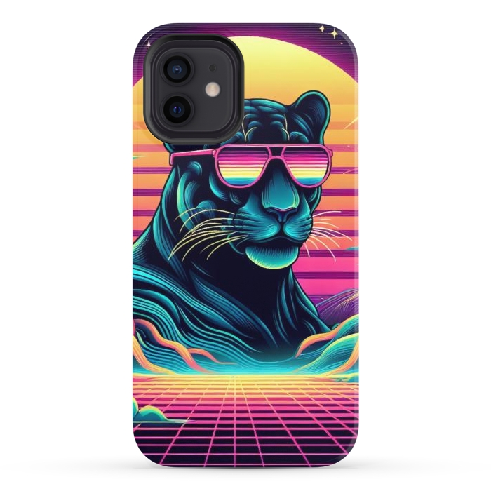 iPhone 12 StrongFit 80s Neon Black Panther by JohnnyVillas
