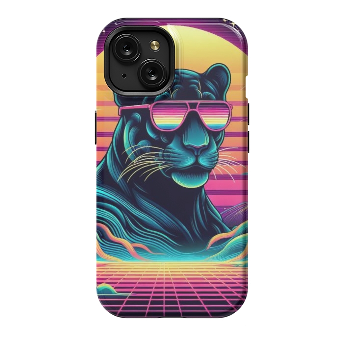 iPhone 15 StrongFit 80s Neon Black Panther by JohnnyVillas