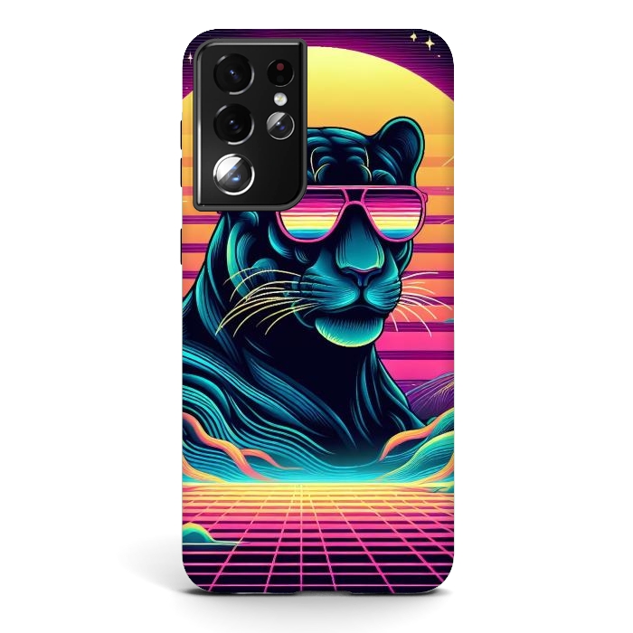 Galaxy S21 ultra StrongFit 80s Neon Black Panther by JohnnyVillas