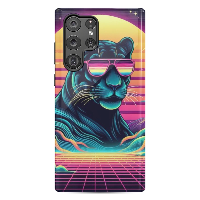 Galaxy S22 Ultra StrongFit 80s Neon Black Panther by JohnnyVillas