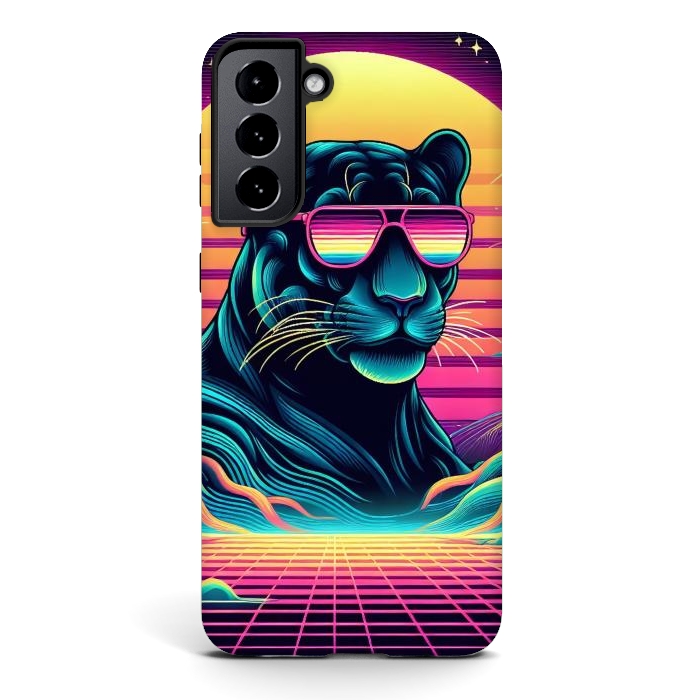 Galaxy S21 StrongFit 80s Neon Black Panther by JohnnyVillas