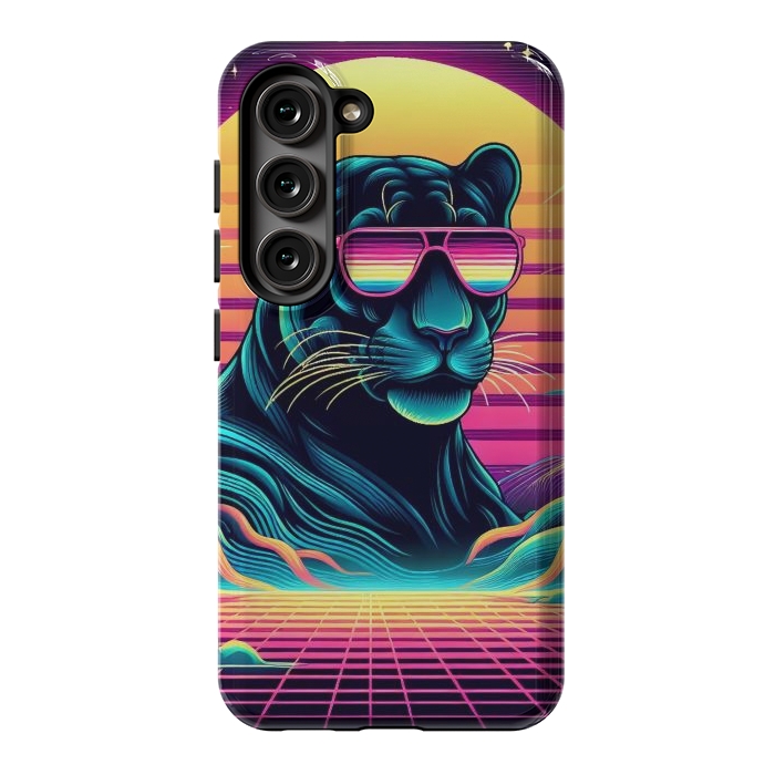 Galaxy S23 StrongFit 80s Neon Black Panther by JohnnyVillas