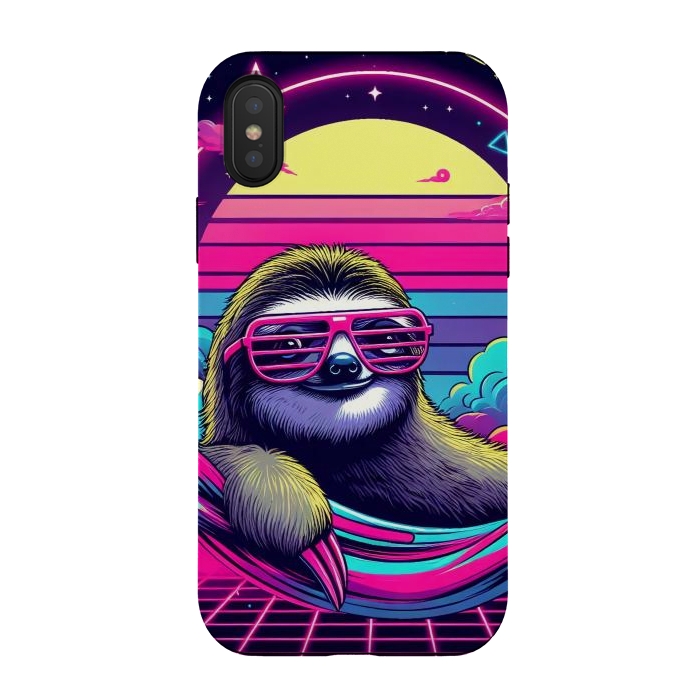 iPhone Xs / X StrongFit 80s Neon Sloth by JohnnyVillas