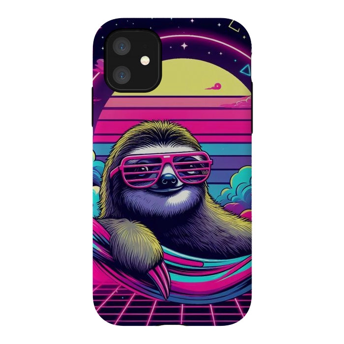iPhone 11 StrongFit 80s Neon Sloth by JohnnyVillas