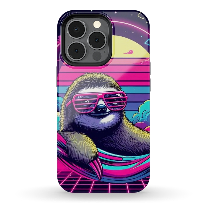 iPhone 13 pro StrongFit 80s Neon Sloth by JohnnyVillas