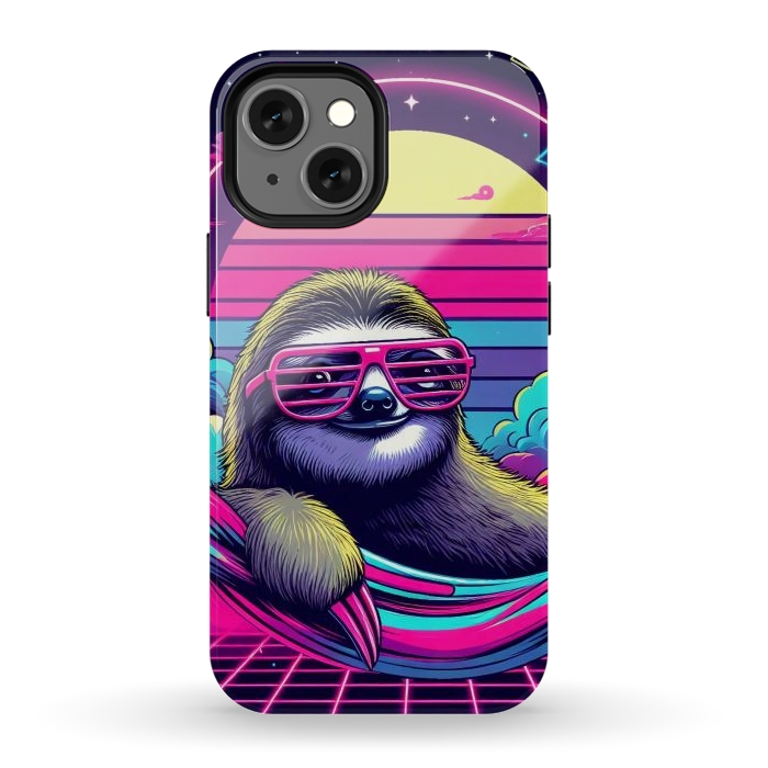 iPhone 13 mini StrongFit 80s Neon Sloth by JohnnyVillas