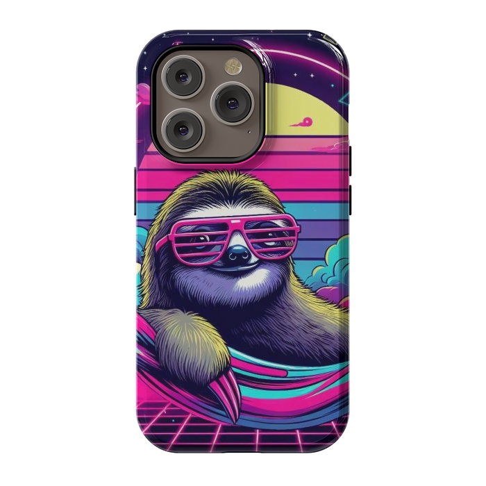 iPhone 14 Pro StrongFit 80s Neon Sloth by JohnnyVillas