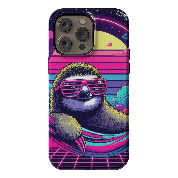 iPhone 14 Pro max StrongFit 80s Neon Sloth by JohnnyVillas