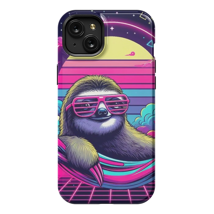 iPhone 15 Plus StrongFit 80s Neon Sloth by JohnnyVillas