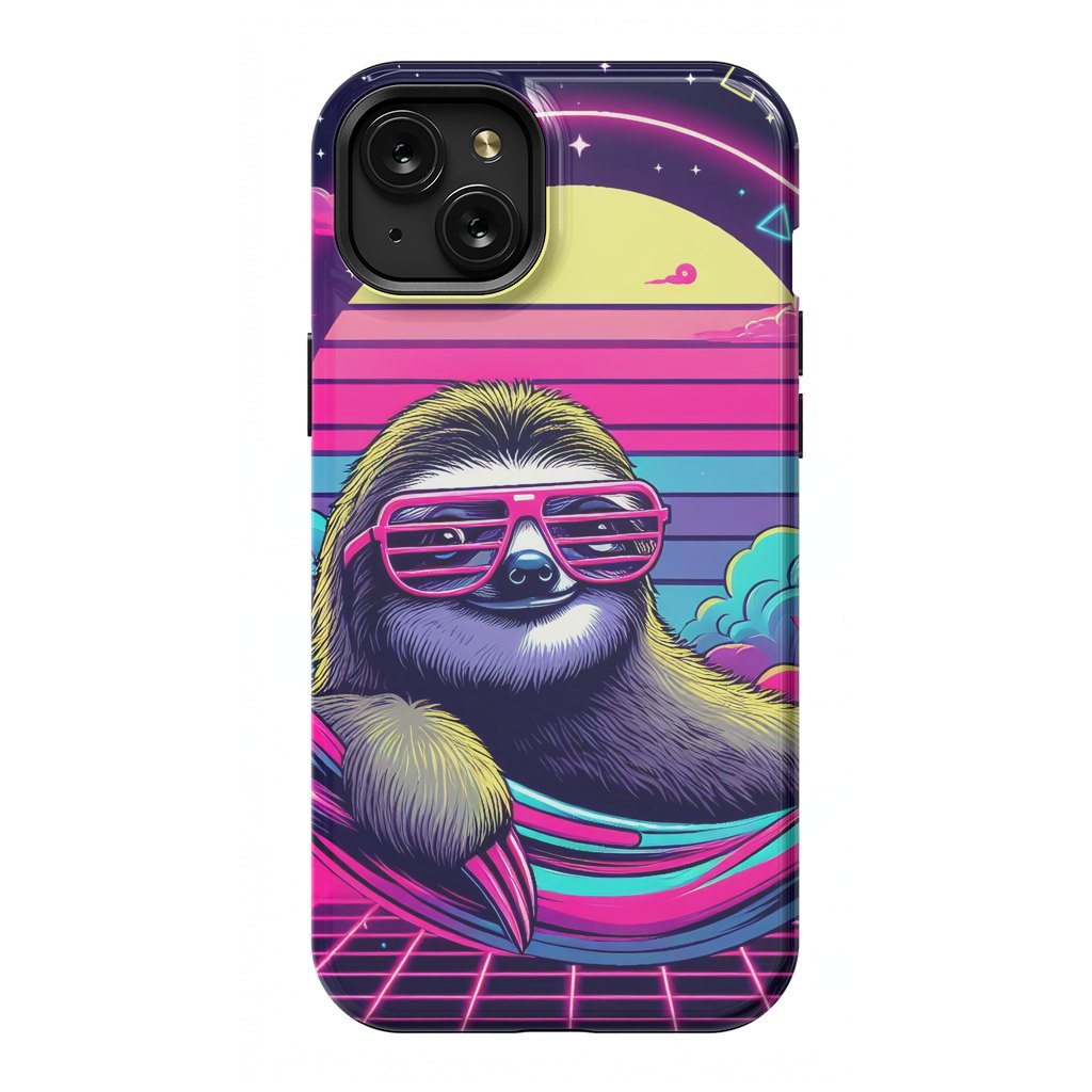 iPhone 15 Plus StrongFit 80s Neon Sloth by JohnnyVillas