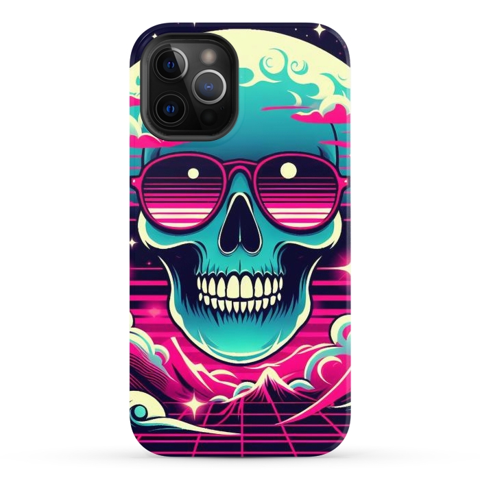 iPhone 12 Pro Max StrongFit Summer Neon Skull by JohnnyVillas