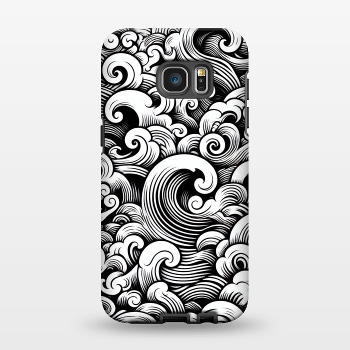 Galaxy S7 EDGE StrongFit Black and White Tattoo Waves by JohnnyVillas