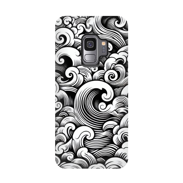 Galaxy S9 StrongFit Black and White Tattoo Waves by JohnnyVillas