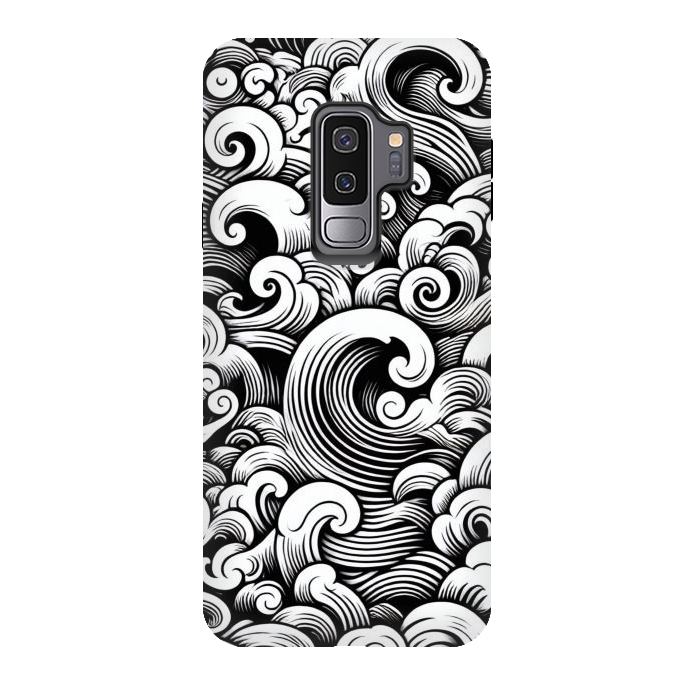Galaxy S9 plus StrongFit Black and White Tattoo Waves by JohnnyVillas