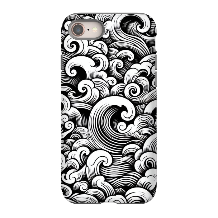 iPhone 8 StrongFit Black and White Tattoo Waves by JohnnyVillas