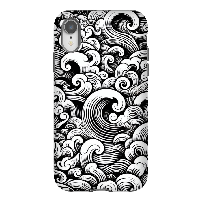 iPhone Xr StrongFit Black and White Tattoo Waves by JohnnyVillas