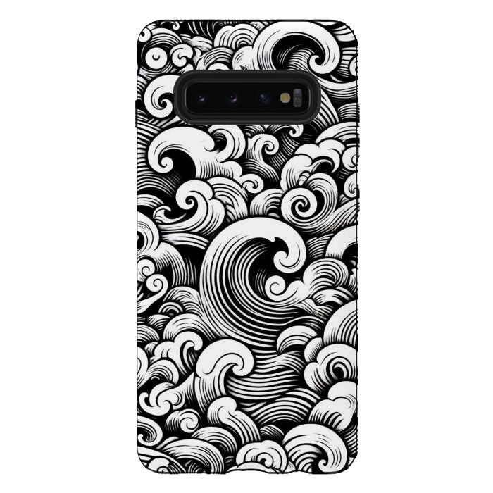 Galaxy S10 plus StrongFit Black and White Tattoo Waves by JohnnyVillas