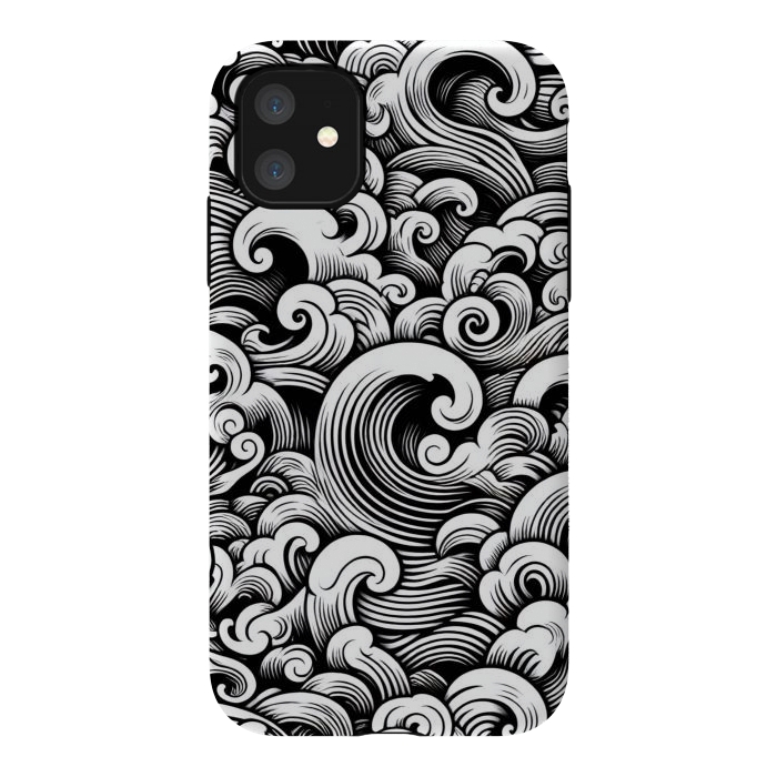 iPhone 11 StrongFit Black and White Tattoo Waves by JohnnyVillas