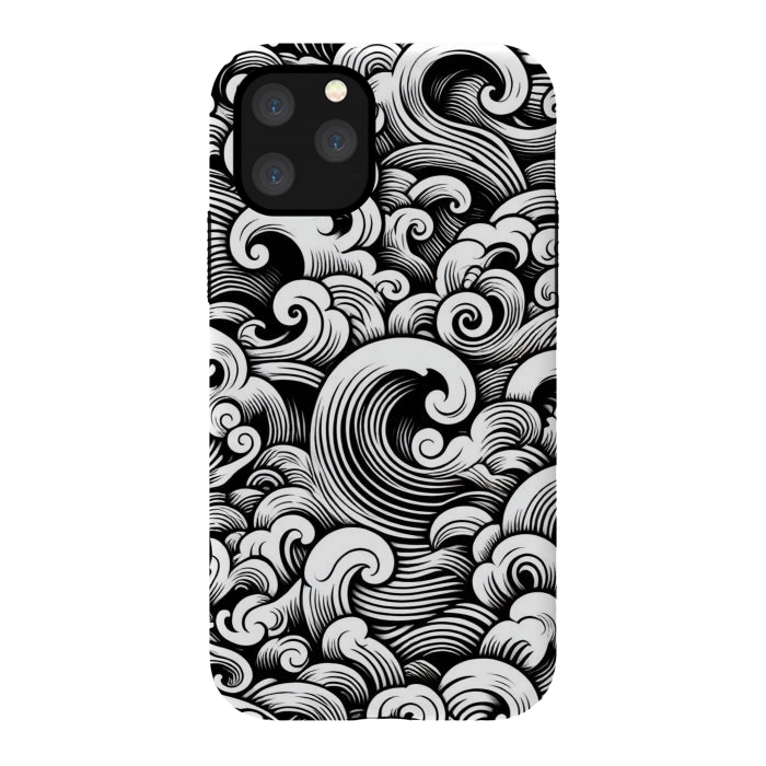 iPhone 11 Pro StrongFit Black and White Tattoo Waves by JohnnyVillas