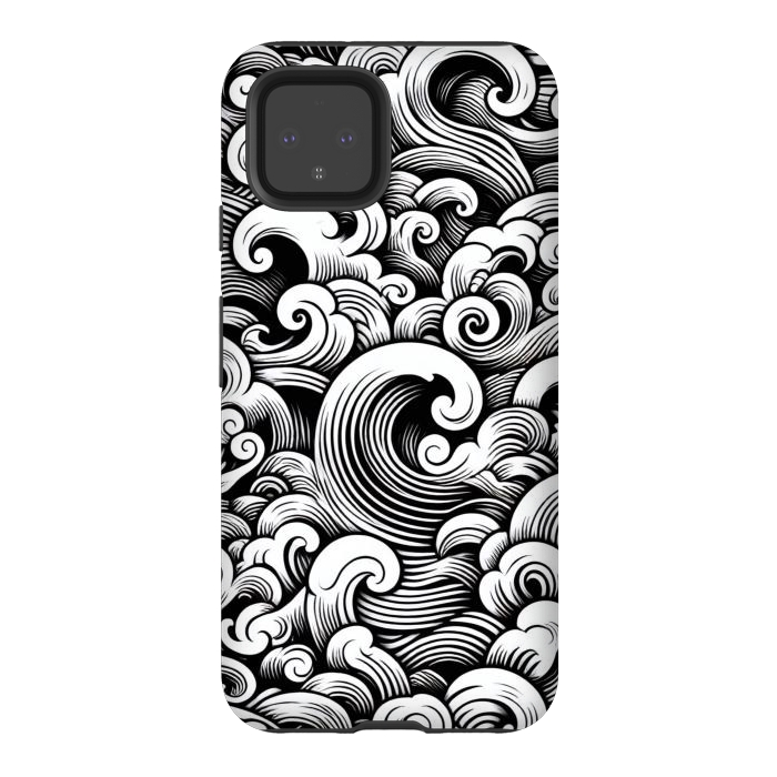 Pixel 4 StrongFit Black and White Tattoo Waves by JohnnyVillas