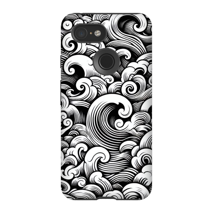 Pixel 3 StrongFit Black and White Tattoo Waves by JohnnyVillas