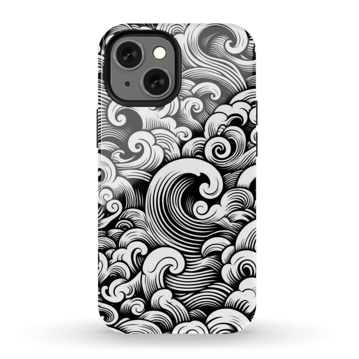 iPhone 12 mini StrongFit Black and White Tattoo Waves by JohnnyVillas