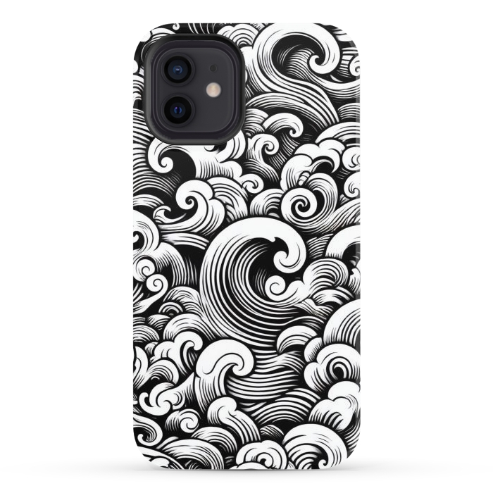 iPhone 12 StrongFit Black and White Tattoo Waves by JohnnyVillas