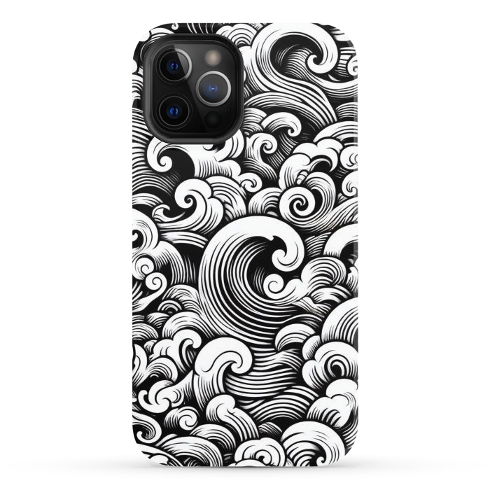 iPhone 12 Pro StrongFit Black and White Tattoo Waves by JohnnyVillas