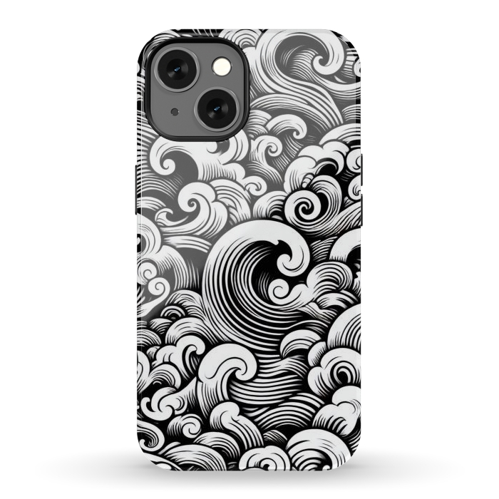 iPhone 13 StrongFit Black and White Tattoo Waves by JohnnyVillas