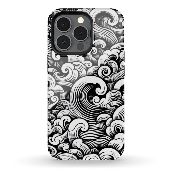 iPhone 13 pro StrongFit Black and White Tattoo Waves by JohnnyVillas