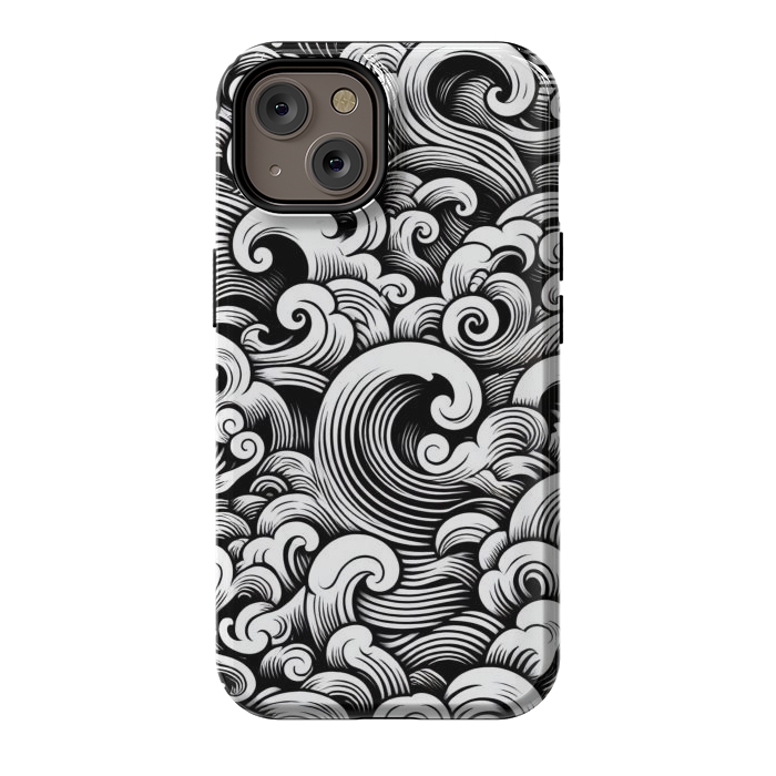 iPhone 14 StrongFit Black and White Tattoo Waves by JohnnyVillas