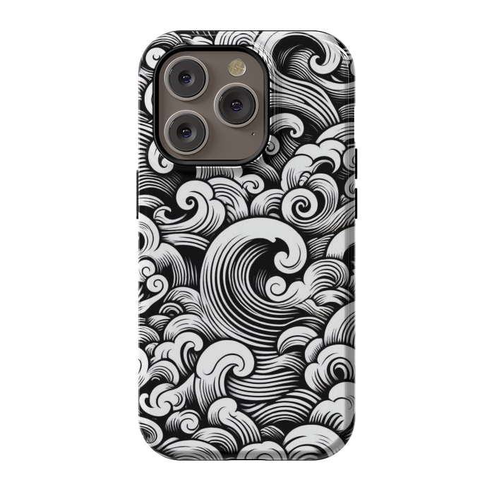 iPhone 14 Pro StrongFit Black and White Tattoo Waves by JohnnyVillas