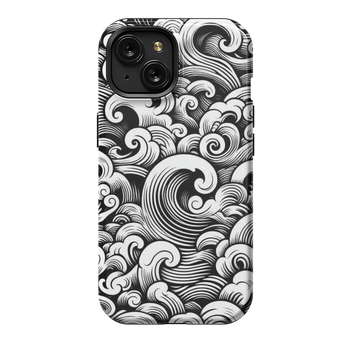 iPhone 15 StrongFit Black and White Tattoo Waves by JohnnyVillas
