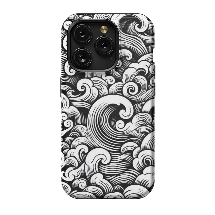 iPhone 15 Pro StrongFit Black and White Tattoo Waves by JohnnyVillas