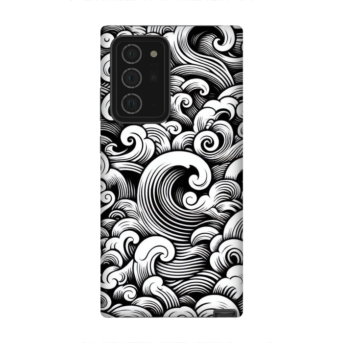 Galaxy Note 20 Ultra StrongFit Black and White Tattoo Waves by JohnnyVillas