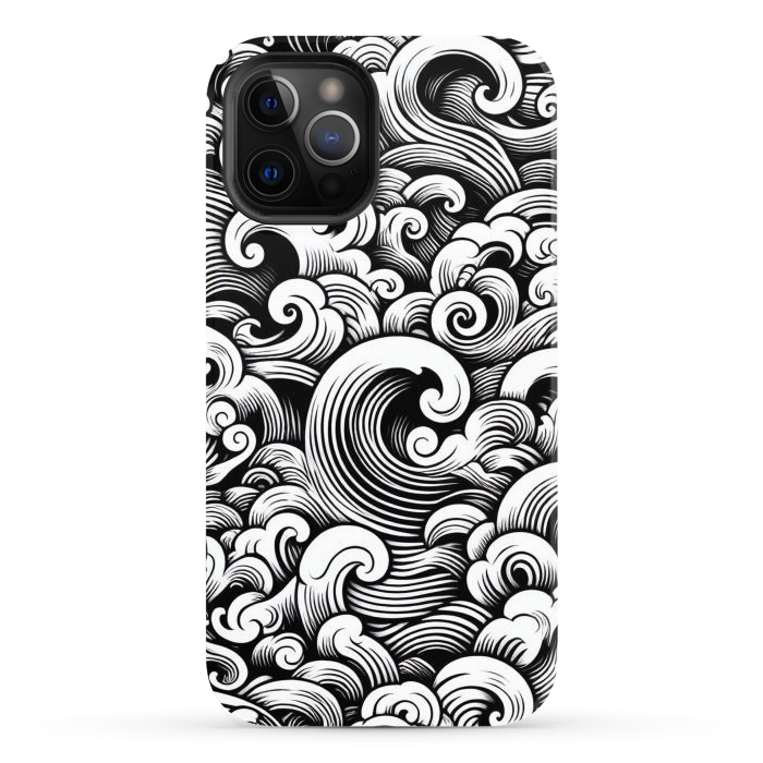 iPhone 12 Pro Max StrongFit Black and White Tattoo Waves by JohnnyVillas
